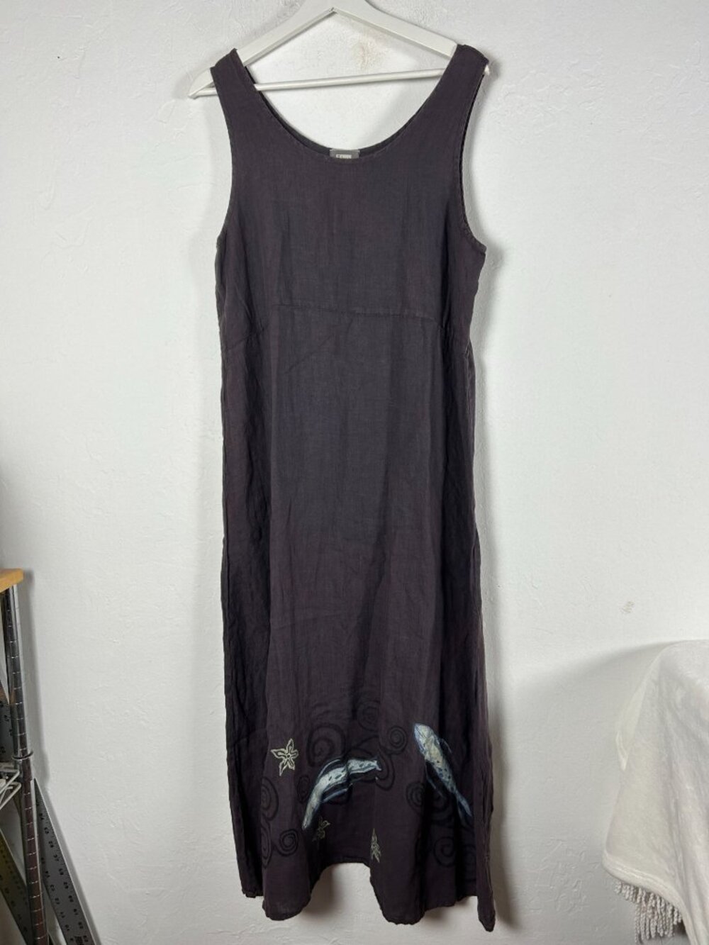 Blue Fish WomenBrown Sleeveless Midi Dress Fish Print Boho Casual Tank Sundress